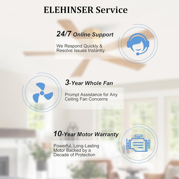 52 inch Low Profile Ceiling Fan without Light, 5 Solid Wood Blades, 6-Speeds, Quiet DC Motor, Timer, alternate product view 8