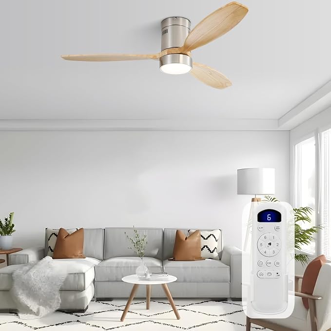 52 inch Low Profile Ceiling Fans with Lights and Remote, Modern Flush Mount Bedroom Ceiling Fan for Living