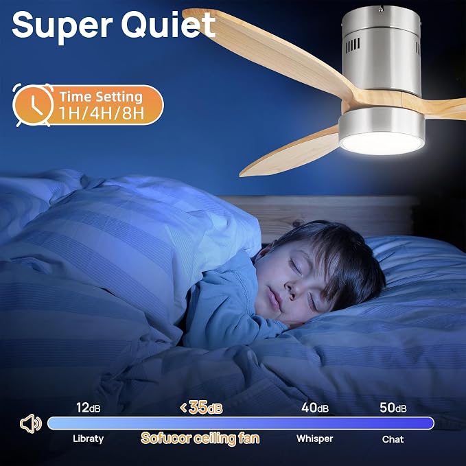 52 inch Low Profile Ceiling Fans with Lights and Remote, Modern Flush Mount Bedroom Ceiling Fan for Living, alternate view 5