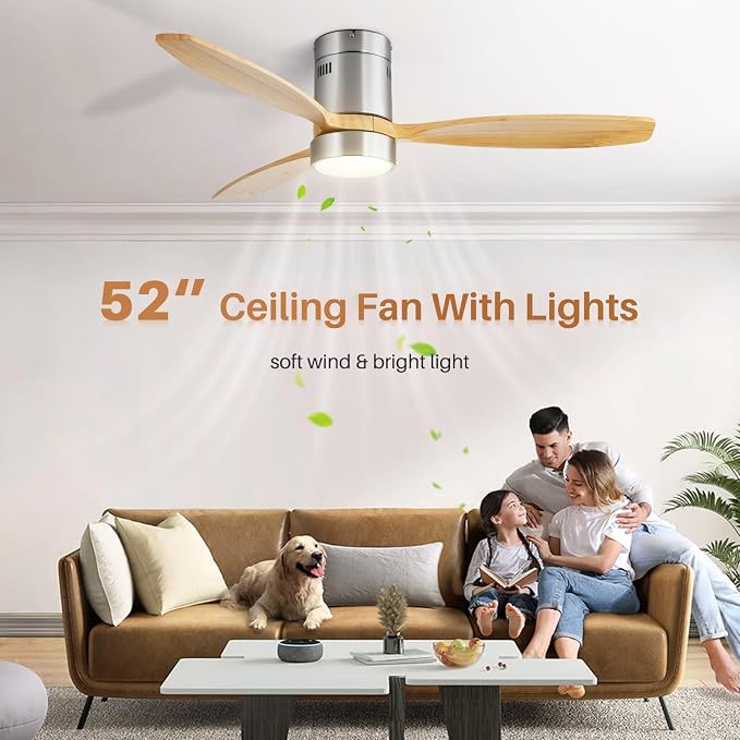 52 inch Low Profile Ceiling Fans with Lights and Remote, Modern Flush Mount Bedroom Ceiling Fan for Living, alternate view 8