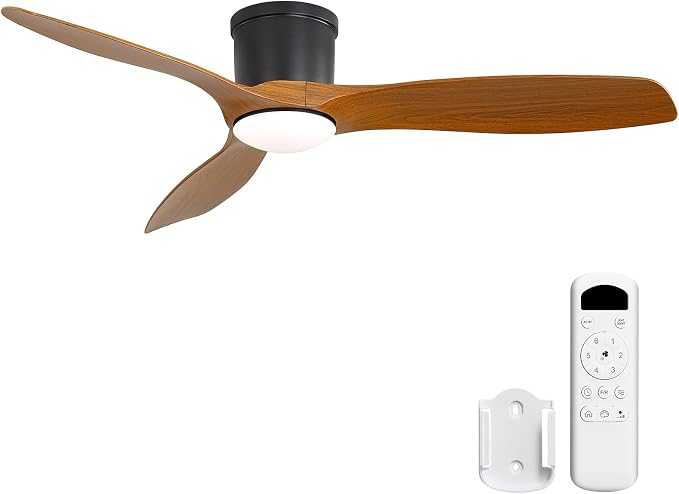 52 Inch Low Profile Ceiling Fans with Lights, Modern Flush Mount Ceiling Fan with 3 Plastic Blades, 6500CFM, Dimmable 6-Speed