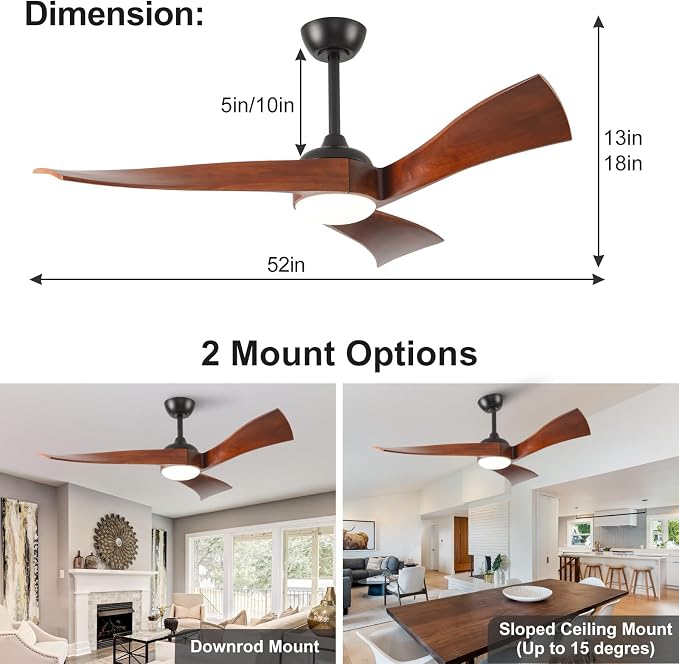 52 Inch Modern Ceiling Fans with Lights and Remote Control Quiet Motor with 6 Speeds, Unique Fan Design Indoor Outdoor