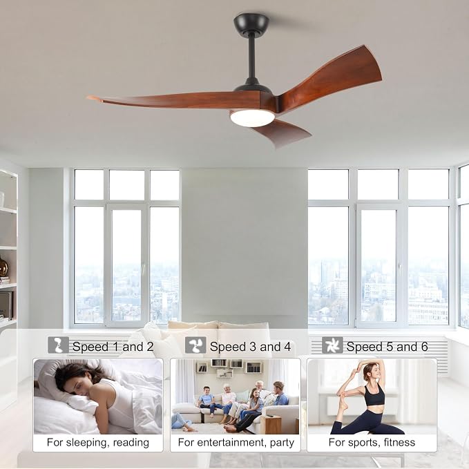 52 Inch Modern Ceiling Fans with Lights and Remote Control Quiet Motor with 6 Speeds, Unique Fan Design Indoor Outdoor