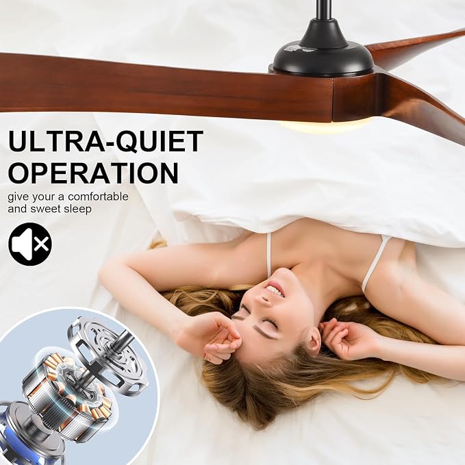 52 Inch Modern Ceiling Fans with Lights and Remote Control Quiet Motor with 6 Speeds, Unique Fan Design Indoor Outdoor