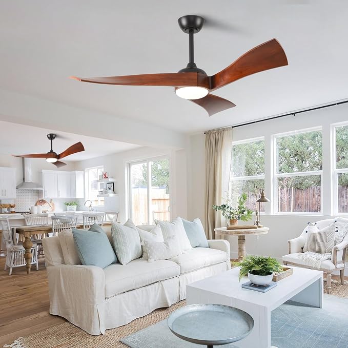 52 Inch Modern Ceiling Fans with Lights and Remote Control Quiet Motor with 6 Speeds, Unique Fan Design Indoor Outdoor