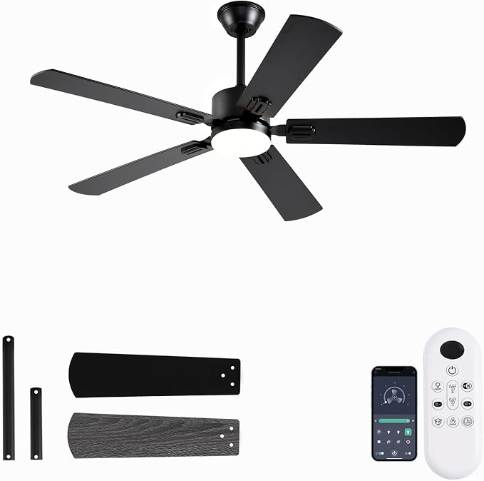 52 inch Modern Ceiling Fans with Lights APP/Remote Control, Low Profile Reversible 6 Speeds Ceiling Fan Light for