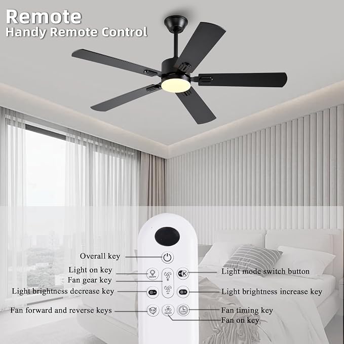 52 inch Modern Ceiling Fans with Lights APP/Remote Control, Low Profile Reversible 6 Speeds Ceiling Fan Light for