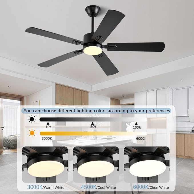 52 inch Modern Ceiling Fans with Lights APP/Remote Control, Low Profile Reversible 6 Speeds Ceiling Fan Light for