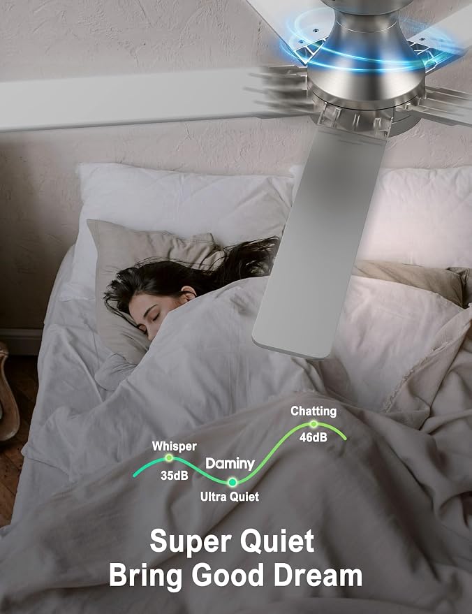 52 inch Nickel Ceiling Fans with Lights,5 Blades,6CCT, Low Profile,Remote Control,for Bedroom, Kitchen,Living