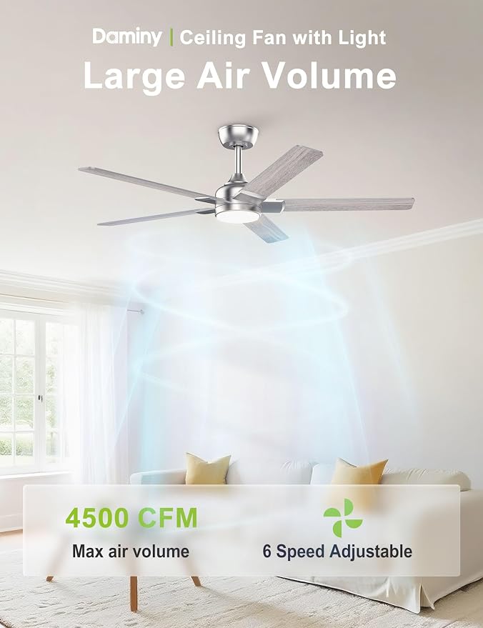 52 inch Nickel Ceiling Fans with Lights,5 Blades,6CCT, Low Profile, Remote Control, for Bedroom, Kitchen, Living, alternate
