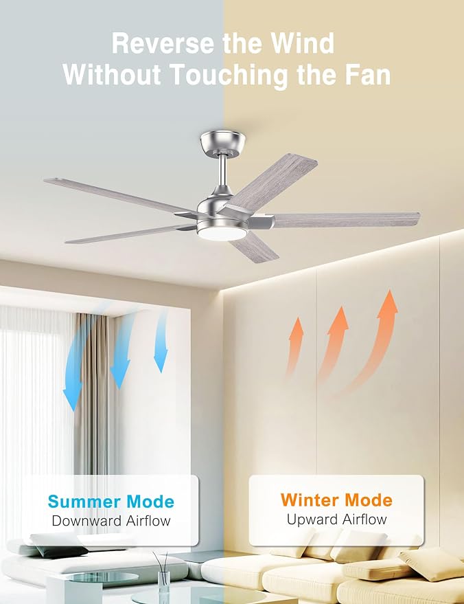 52 inch Nickel Ceiling Fans with Lights,5 Blades,6CCT, Low Profile, Remote Control, for Bedroom, Kitchen, Living, alternate