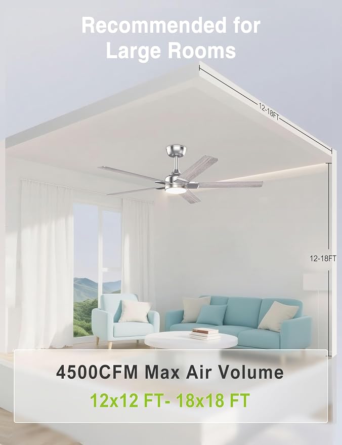 52 inch Nickel Ceiling Fans with Lights,5 Blades,6CCT, Low Profile, Remote Control, for Bedroom, Kitchen, Living, alternate