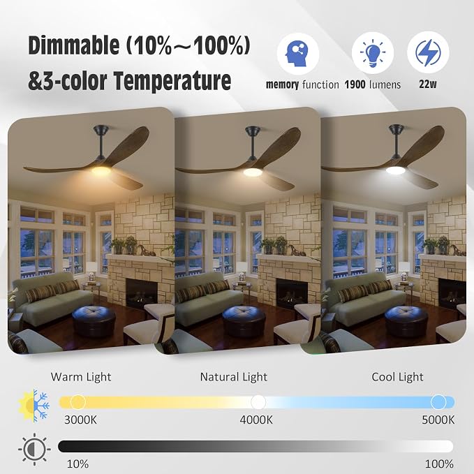 52 Inch Outdoor Ceiling Fans for Patios with Lights, Wood Rustic Farmhouse Smart Ceiling Fan with Remote/APP/Alexa Control