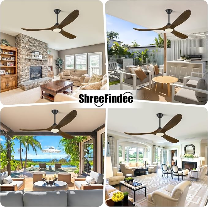 52 Inch Outdoor Ceiling Fans for Patios with Lights, Wood Rustic Farmhouse Smart Ceiling Fan with Remote/APP/Alexa Control