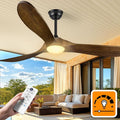 52 Inch Outdoor Ceiling Fans with Lights, Dimmable Solid Wood Ceiling Fan with Light and Remote Control 3 Blades Rustic
