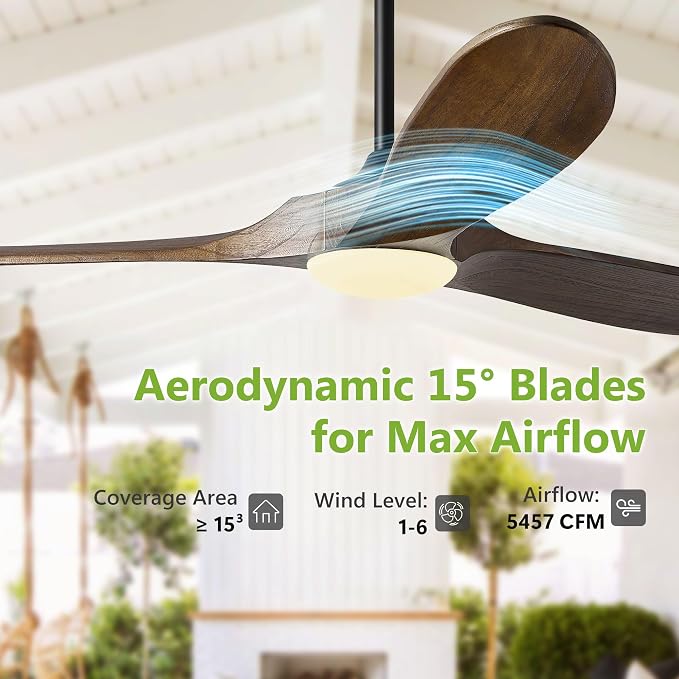 52 Inch Outdoor Ceiling Fans with Lights, Dimmable Solid Wood Ceiling Fan with Light and Remote Control 3 Blades Rustic