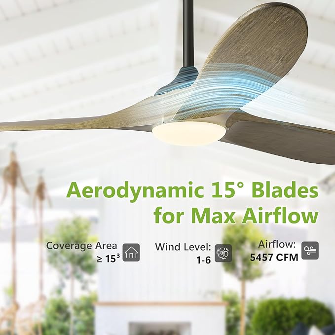 52 Inch Outdoor Ceiling Fans with Lights, Dimmable Solid Wood Ceiling Fan with Light and Remote Control 3 Blades Rustic