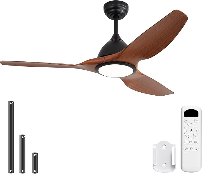 52 Inch Outdoor Ceiling Fans with Lights, Modern Ceiling Fan with 3 Plastic Blade, Quiet, Dimmable, High 7000CFM 6-Speed