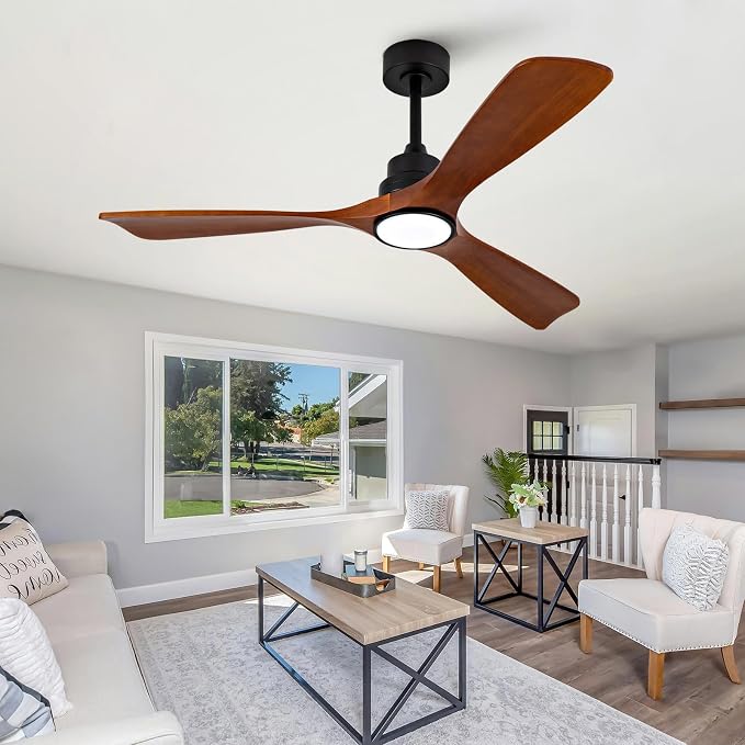 52 Inch Outdoor Ceiling Fans with Lights, Remote Control, Dimmable, Reversible DC Motor, Memory Function, Modern 3 Blade Wood