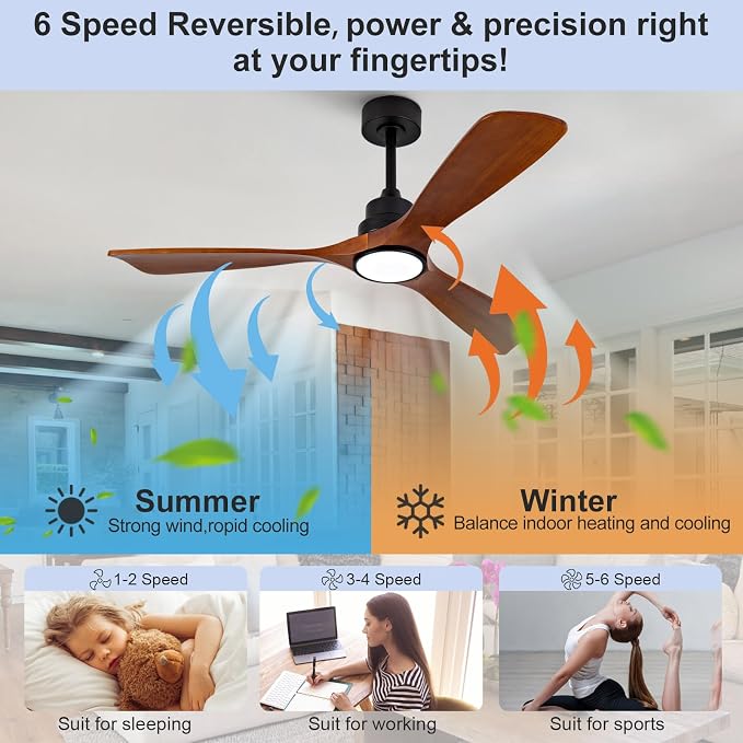 52 Inch Outdoor Ceiling Fans with Lights, Remote Control, Dimmable, Reversible DC Motor, Memory Function, Modern 3 Blade Wood
