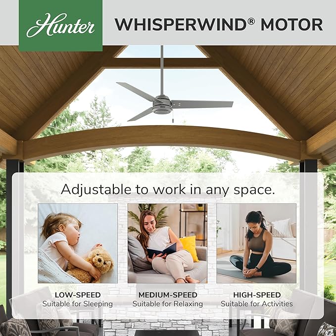 52 inch Outdoor or Indoor Ceiling Fan No Light - Silver Ceiling Fan without Light, For Patio, Porch, Garage, or Living Room