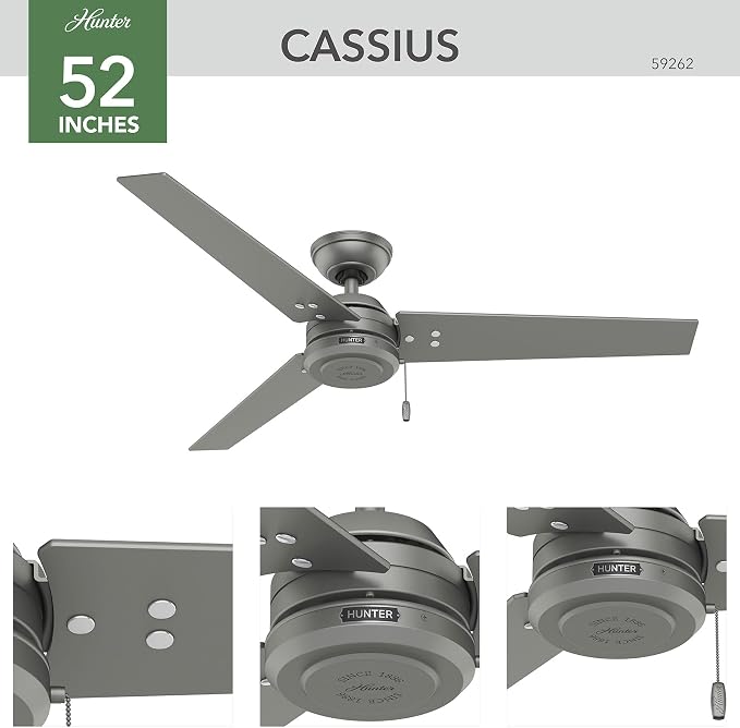 52 inch Outdoor or Indoor Ceiling Fan No Light - Silver Ceiling Fan without Light, For Patio, Porch, Garage, or Living Room