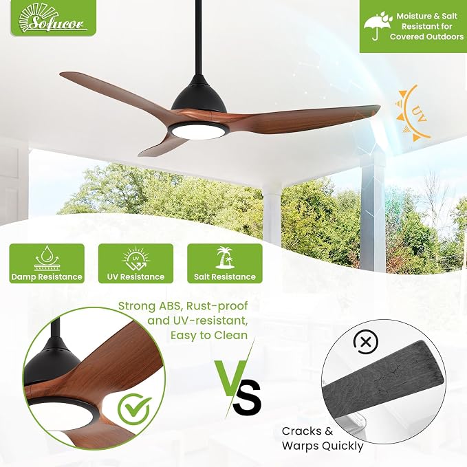 52 Inch Smart Ceiling Fan with Light, Modern Ceiling Fan with 3 Plastic Blade, Quiet, Dimmable, Compatible with
