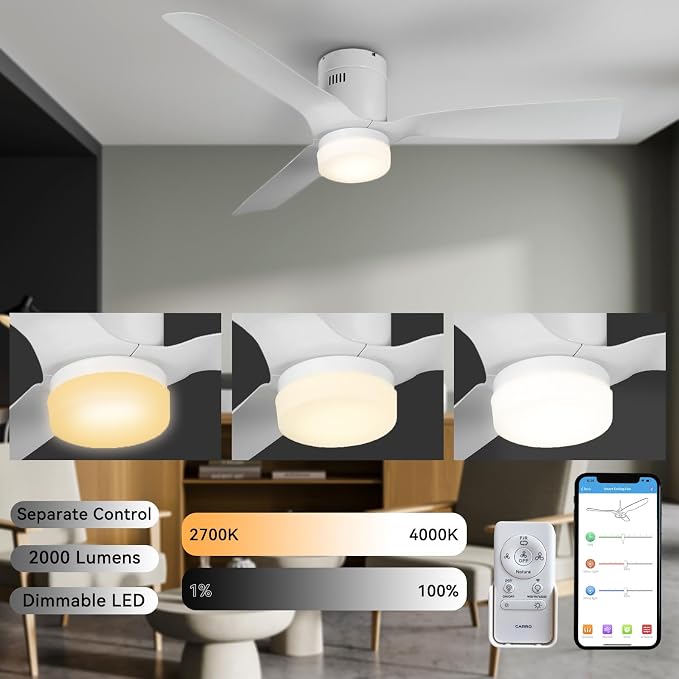 52 Inch Smart Ceiling Fan with Lights and 10-speed DC Motor, Dimmable LED Light Works with Remote Control| Alexa| Google