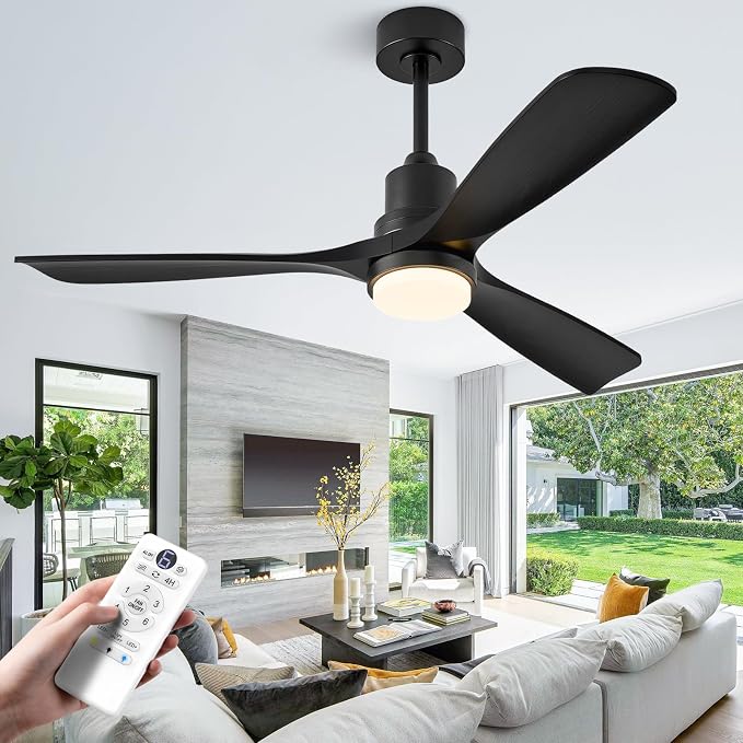52 inch Smart Ceiling Fan with Lights,Outdoor Ceiling Fan 3 Wood Blades Compatible with Alexa/Gg Voice