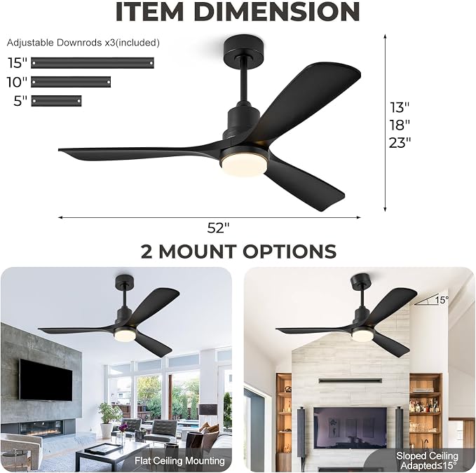 52 inch Smart Ceiling Fan with Lights,Outdoor Ceiling Fan 3 Wood Blades Compatible with Alexa/Gg Voice