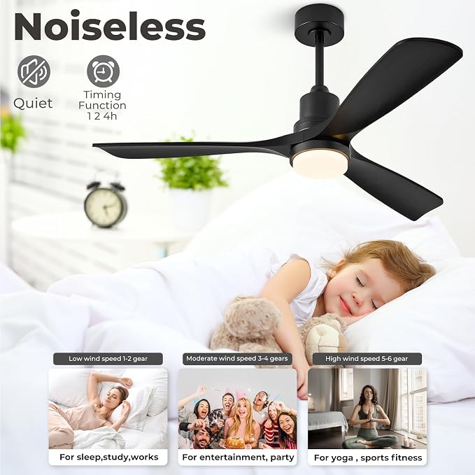 52 inch Smart Ceiling Fan with Lights,Outdoor Ceiling Fan 3 Wood Blades Compatible with Alexa/Gg Voice