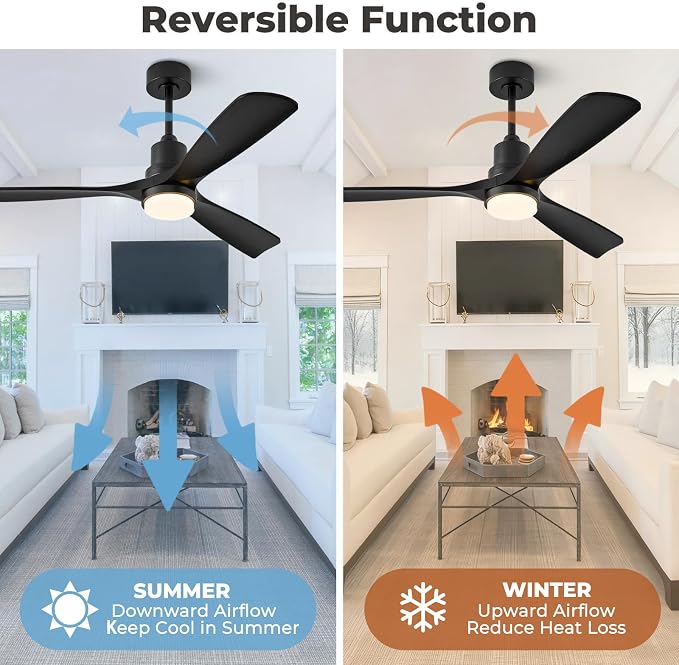 52 inch Smart Ceiling Fan with Lights,Outdoor Ceiling Fan 3 Wood Blades Compatible with Alexa/Gg Voice