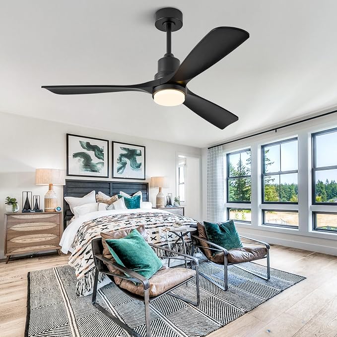 52 inch Smart Ceiling Fan with Lights,Outdoor Ceiling Fan 3 Wood Blades Compatible with Alexa/Gg Voice