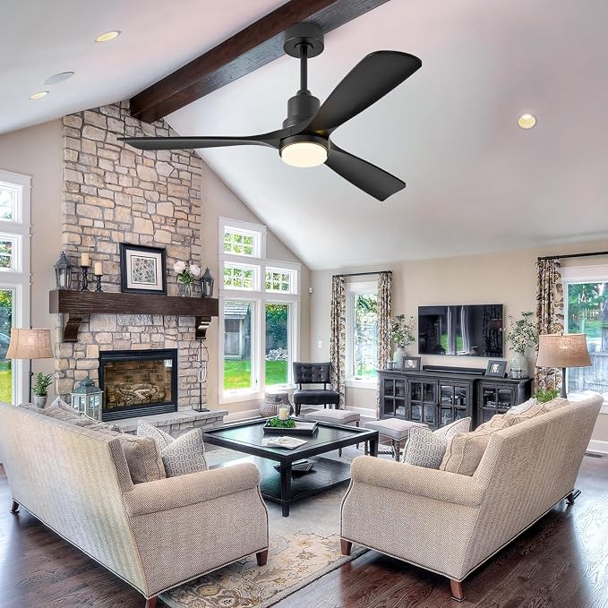 52 inch Smart Ceiling Fan with Lights,Outdoor Ceiling Fan 3 Wood Blades Compatible with Alexa/Gg Voice