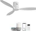 52 Inch Smart Ceiling Fan Without Light Flush Mount Solid Wood Ceiling Fan with Alexa/Google/APP/Remote Control-Modern