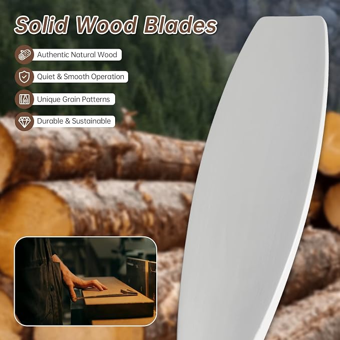 52 Inch Smart Ceiling Fan Without Light Flush Mount Solid Wood Ceiling Fan with Alexa/Google/APP/Remote Control-Modern