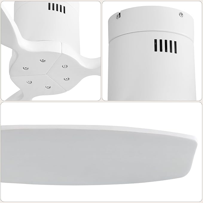52 Inch Smart Ceiling Fan Without Light Flush Mount Solid Wood Ceiling Fan with Alexa/Google/APP/Remote Control-Modern