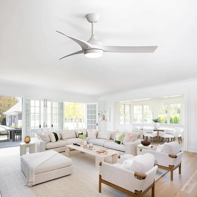52 Inch Smart Ceiling Fan, Work with App/Alexa/Google, Outdoor White Ceiling Fan with Lights Remote Control, Airflow 6000CFM