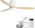 52 Inch Smart Ceiling Fans with Light and Remote-Modern Smart Solid Wood Ceiling Fan with Alexa/Google/APP/Remote Control for