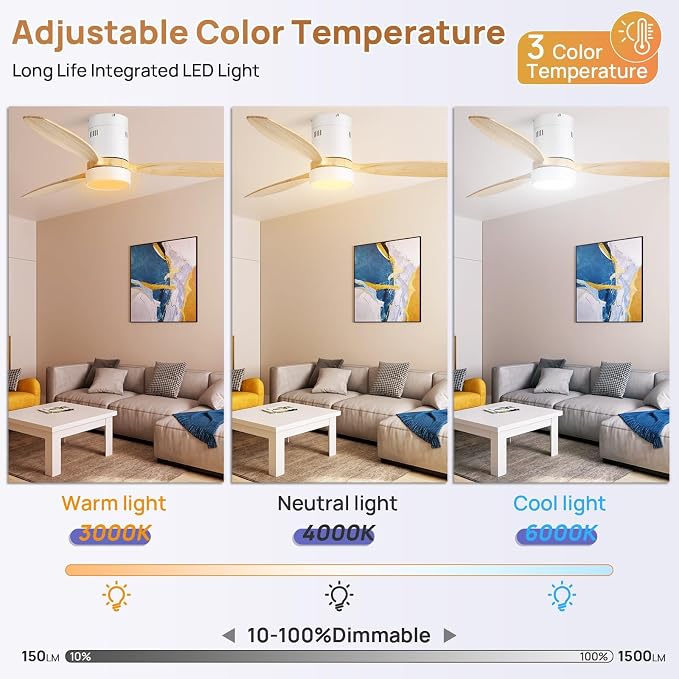 52 Inch Smart Ceiling Fans with Light and Remote-Modern Smart Solid Wood Ceiling Fan with Alexa/Google/APP/Remote Control for