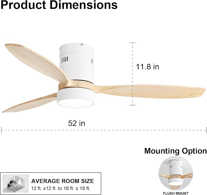 52 Inch Smart Ceiling Fans with Light and Remote-Modern Smart Solid Wood Ceiling Fan with Alexa/Google/APP/Remote Control for