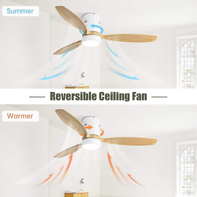 52 Inch Smart Ceiling Fans with Light and Remote-Modern Smart Solid Wood Ceiling Fan with Alexa/Google/APP/Remote Control for
