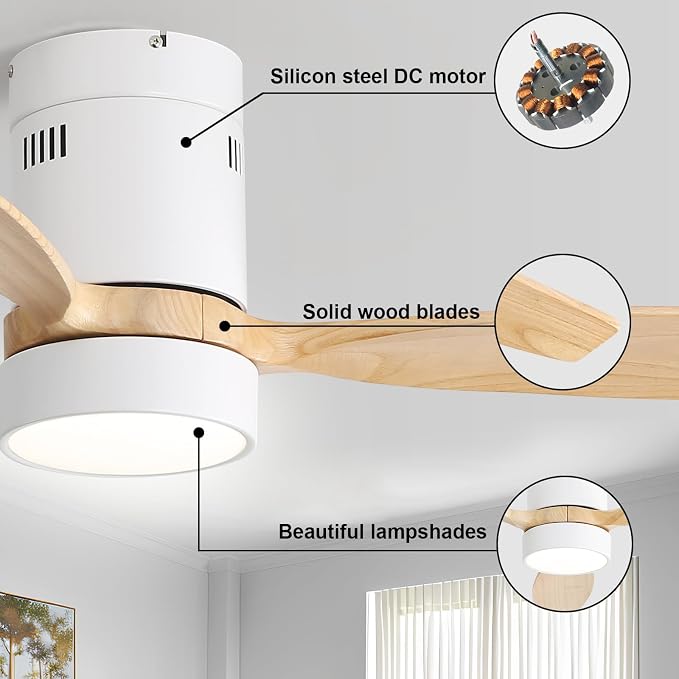 52 Inch Smart Ceiling Fans with Light and Remote-Modern Smart Solid Wood Ceiling Fan with Alexa/Google/APP/Remote Control for