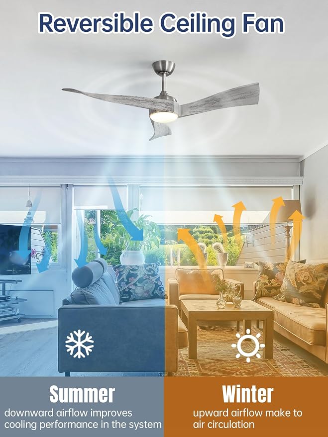 52 Inch Smart Ceiling Fans with Light-Modern Solid Wood Outdoor 3 Blades Ceiling Fan with Light Alexa/Google/APP/Remote