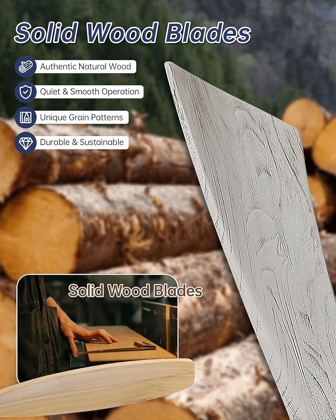 52 Inch Smart Ceiling Fans with Light-Modern Solid Wood Outdoor 3 Blades Ceiling Fan with Light Alexa/Google/APP/Remote