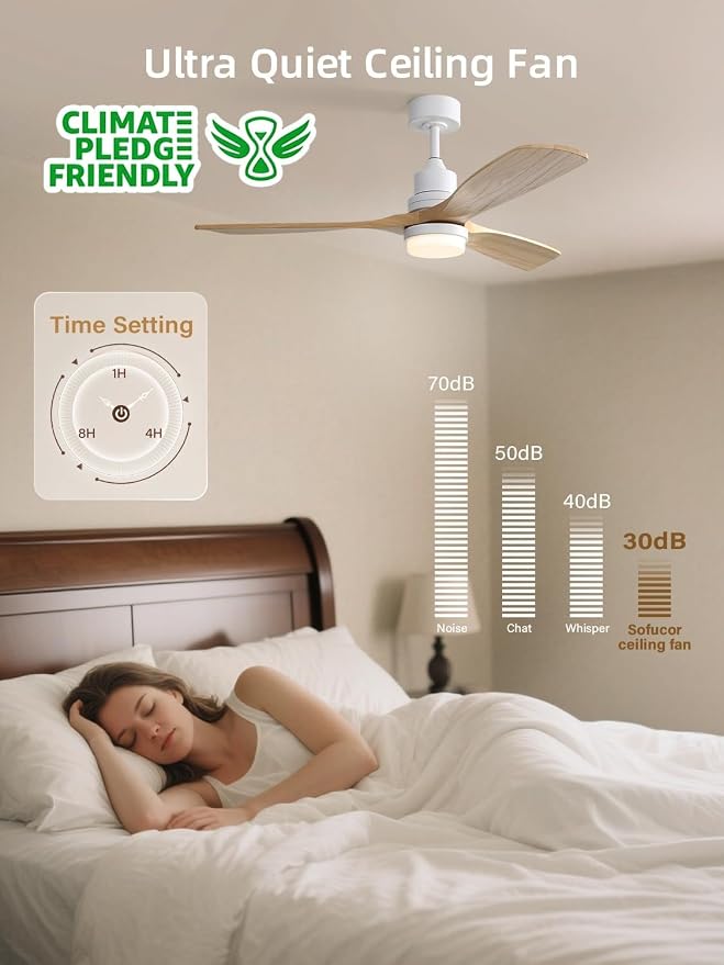52 Inch Smart Ceiling Fans with Lights and Alexa/Google Assistant/APP/Remote Control-Modern Solid Wood Outdoor 3 Blades