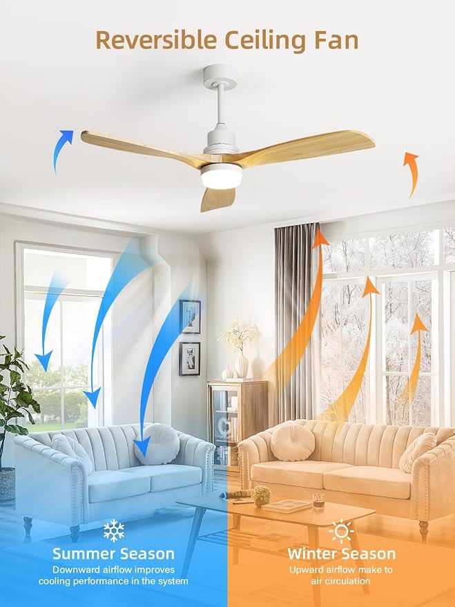 52 Inch Smart Ceiling Fans with Lights and Alexa/Google Assistant/APP/Remote Control-Modern Solid Wood Outdoor 3 Blades