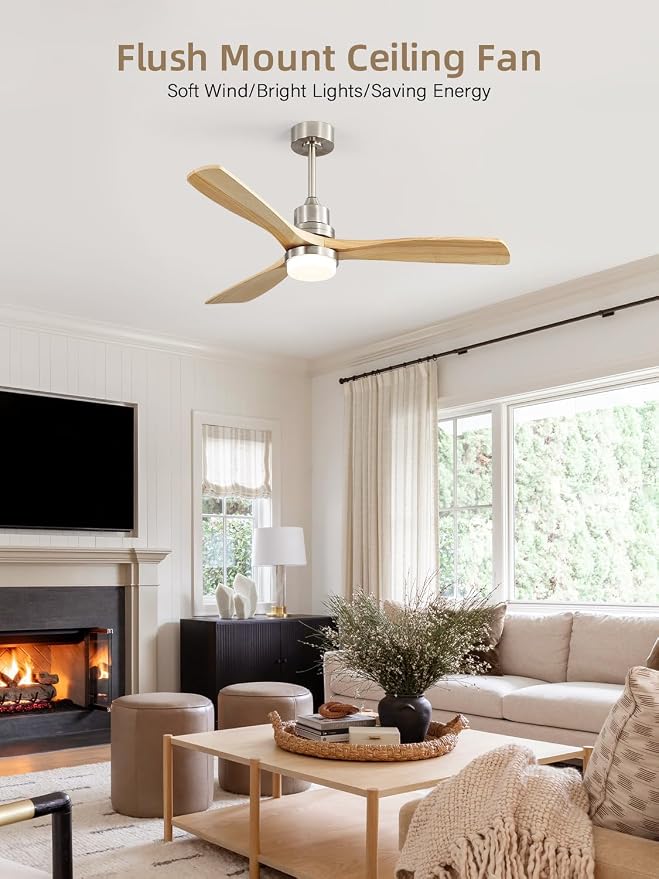 52 Inch Smart Ceiling Fans with Lights and Alexa/Google Assistant/APP/Remote Control-Modern Outdoor 3 Solid Wood Blades