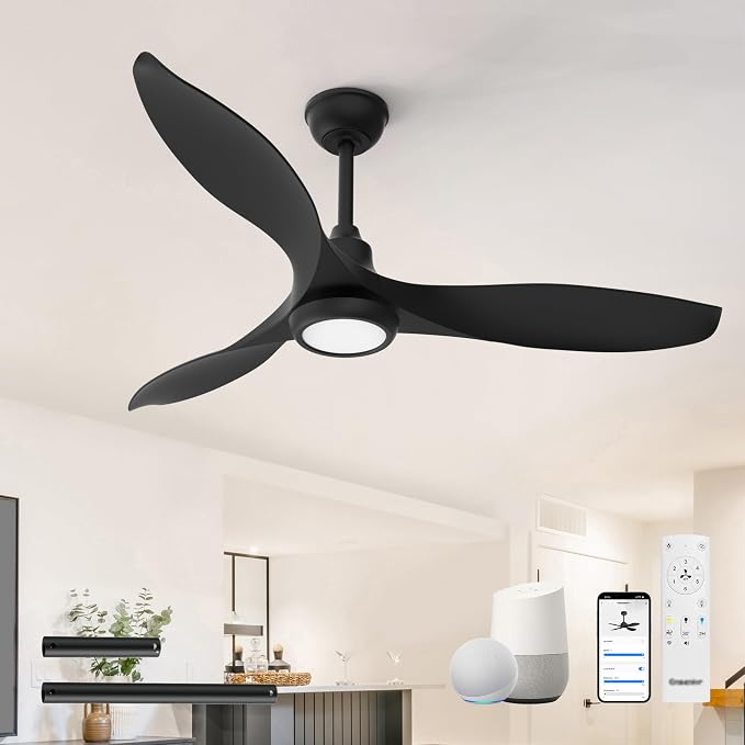 52 Inch Smart Ceiling Fans with Lights and Remote, Control via Alexa Google Voice App, 3000K-6000K Dimmable LED