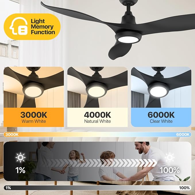 52 Inch Smart Ceiling Fans with Lights and Remote, Control via Alexa Google Voice App, 3000K-6000K Dimmable LED, alternate